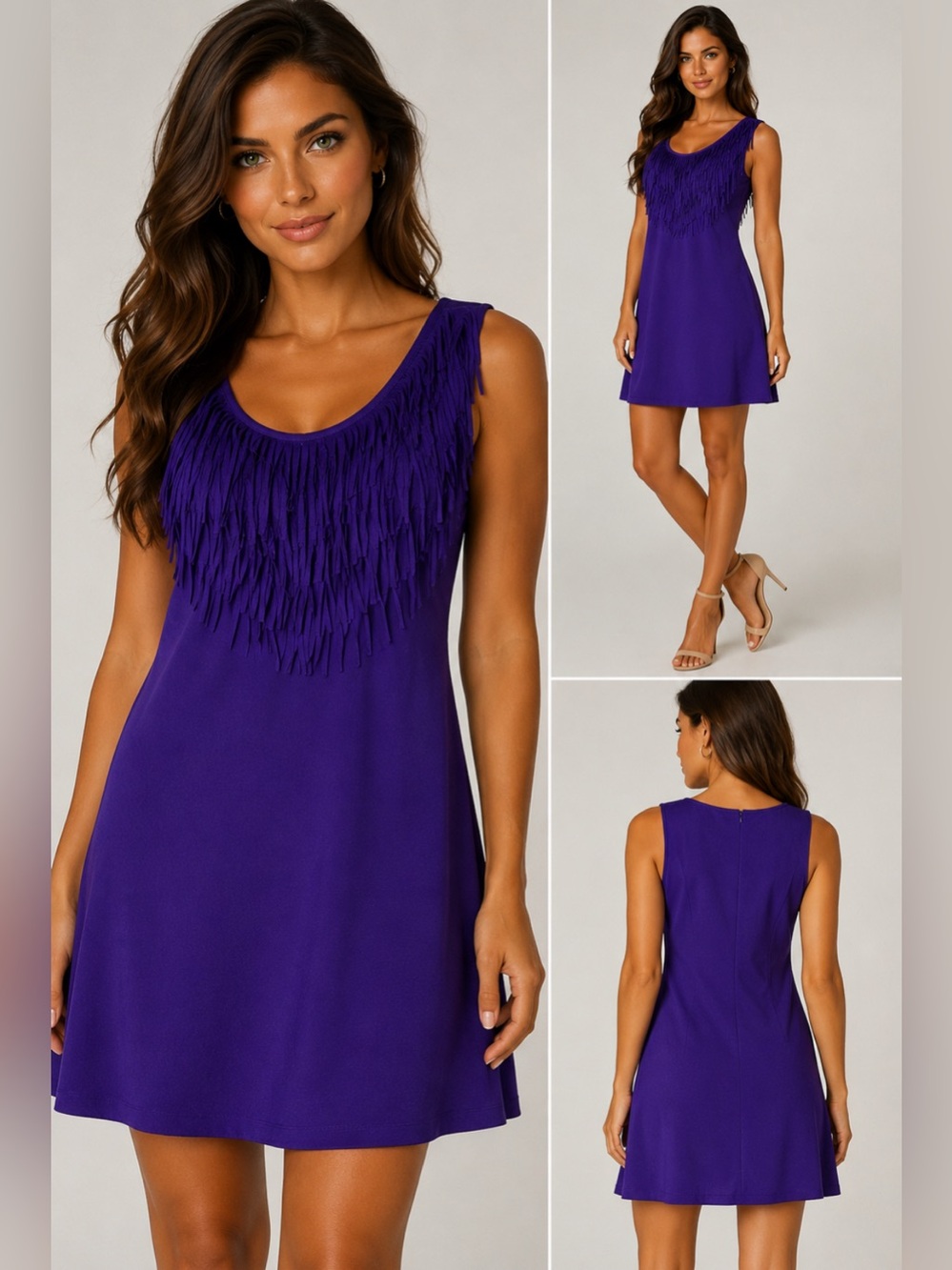 Ya Los Angeles Purple Sleeveless Fringe Yoke Camisole